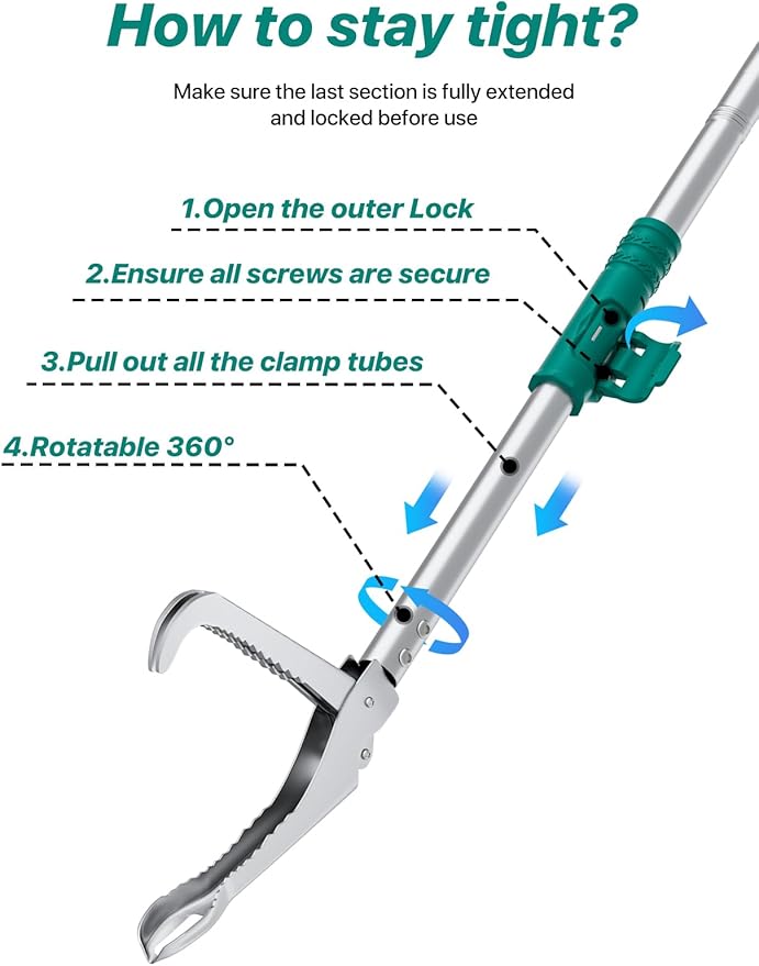 69" Snake Grabber Tool – Heavy Duty Locking Reptile Tongs for Rattlesnakes, Long Reach Folding Snake Catcher for Outdoor, Garden, and Emergency Use