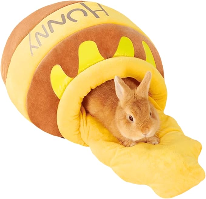Rabbit Honeypot Bed House - Bunny Hideout Warm Fleece Cuddle Cup Snuggle Sack with Removable Cushion Guinea Pig Hideout Sleeping Cave for Rabbit Guinea Pig Ferret Chinchilla