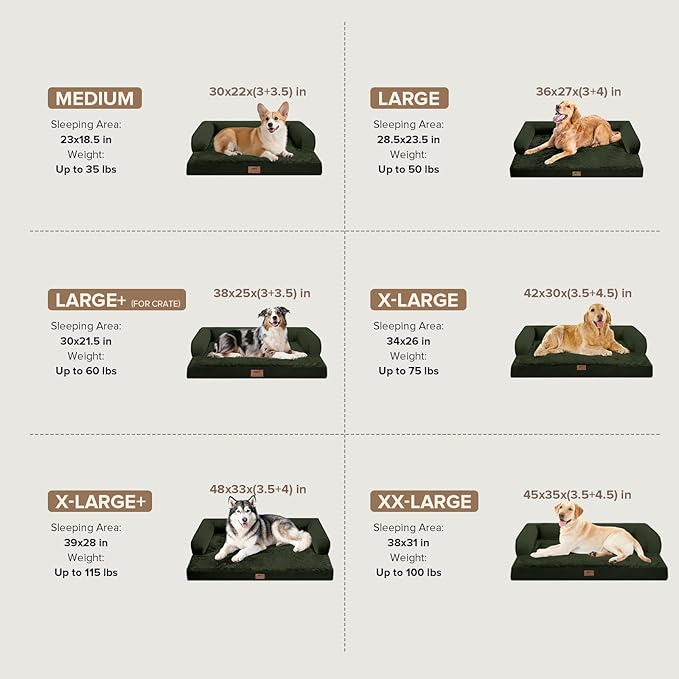 Dog Bed Large Sized Dogs - Orthopedic Waterproof Bed for Dogs, Large Dog Beds with Washable Removable Cover & Non-Slip Bottom - Outpost Olive