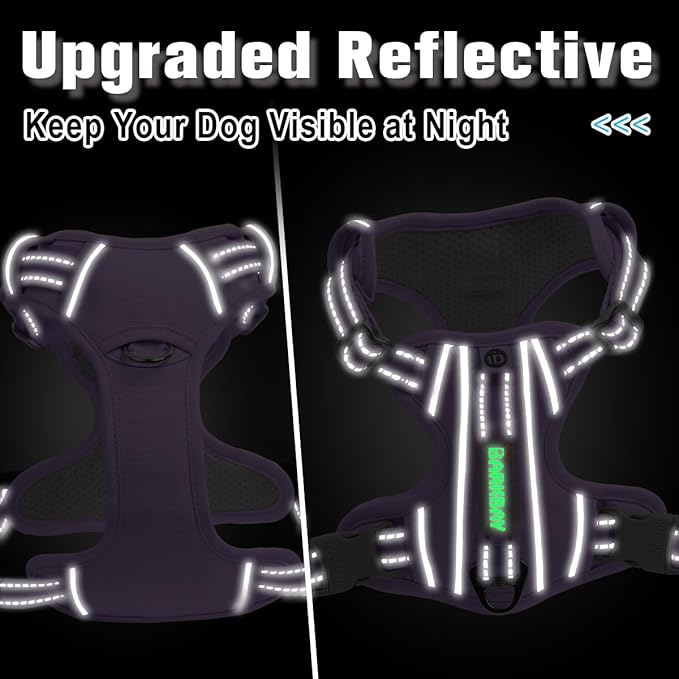 BARKBAY Dog Harness No Pull Oxford with ID Tag Pocket - Heavy Duty, Reflective, Easy Control for Large Dogs(Violet Purple Oxford,M)