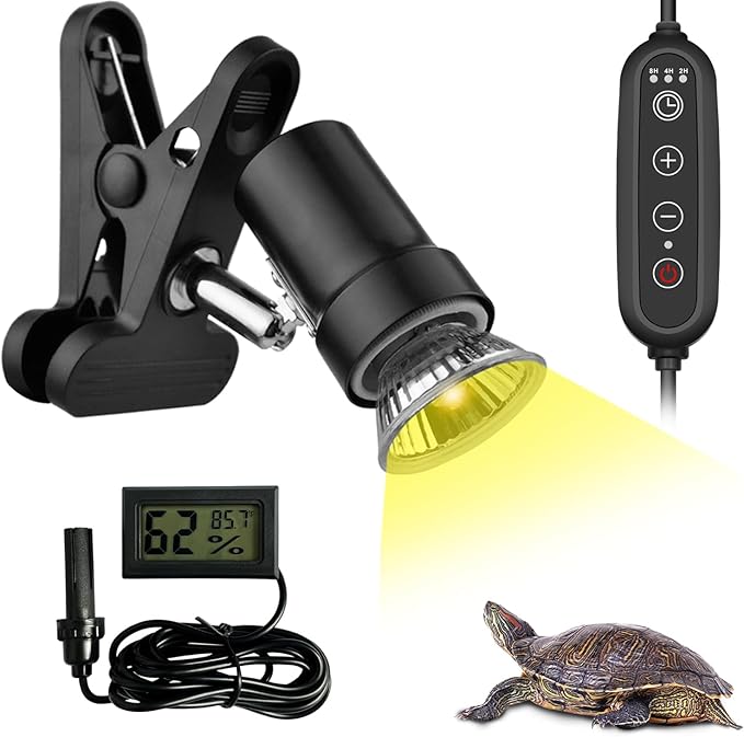 DOMICA Smart Heat Lamp for Reptiles with Auto Timer (2/4/8 Hours) 50W UVA UVB Light Bulb, Dimmable Basking Spot Light, Pet Heating Lamp for Turtle, Lizard, Snake, Beared Dragon, Bird Cage