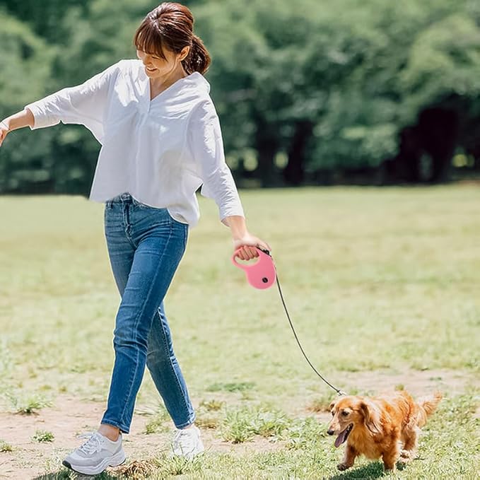 enrgticdg 16Ft Retractable Dog Leash,Light Weight Leash for Small to Medium Dogs/Cats Up to 50lbs,Stainless Steel Spring Strong Nylon Tape, Tangle Free, One-Handed Brake.(Pink)