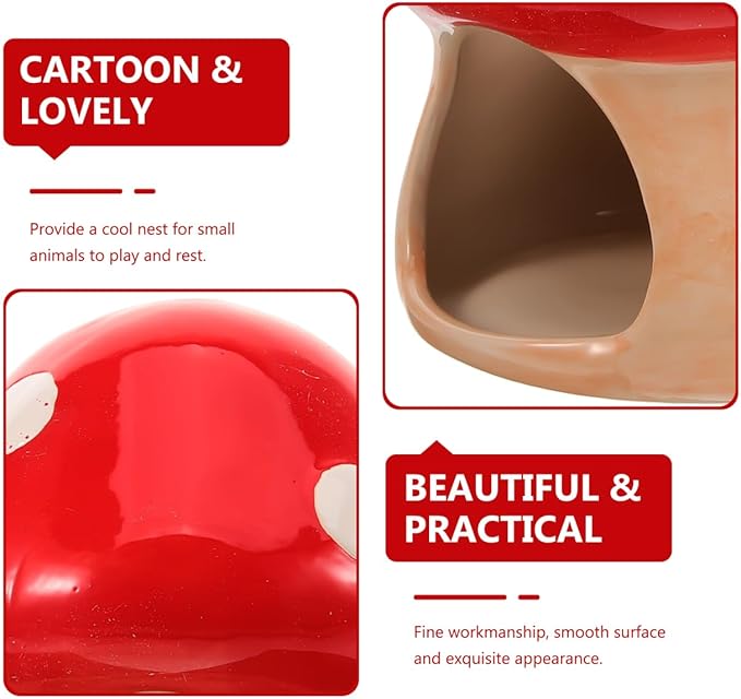 POPETPOP Ceramic Hamster Hideout Mushroom Nest Small Animal Sleeping Nest Cooling Habitat Shelter for Hamsters Gerbils Mice 3.74 Inch