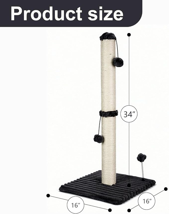 MECOOL 34“ Tall Cat Scratching Post Premium Basics Kitten Scratcher Sisal Scratch Posts Trees with Hanging Ball for Indoor Cats (34 inches for Adult Cats, Charcoal Gray) - Image 5