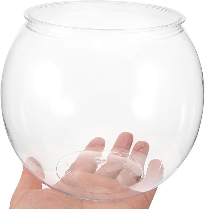 POPETPOP Small Plastic Fish Bowl (6 Inch) - Shatterproof Clear Round Aquarium for Betta, Shrimp, or Moss Balls - Versatile Bubble Bowl, Candy Jar, Terrarium & Desk Centerpiece for Home Office Decor