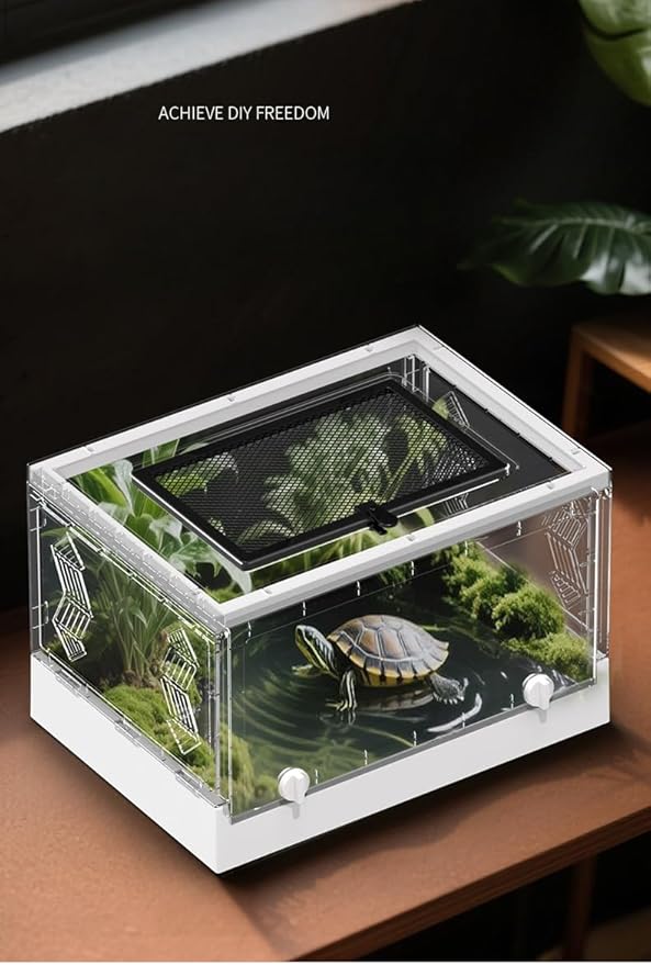 Large Portable Reptile Tank with Multi-Observation Perspective Foldable and Bottom Pulley, Ideal Habitat for Gecko, Frog, Spider and so on (White Extra Large)