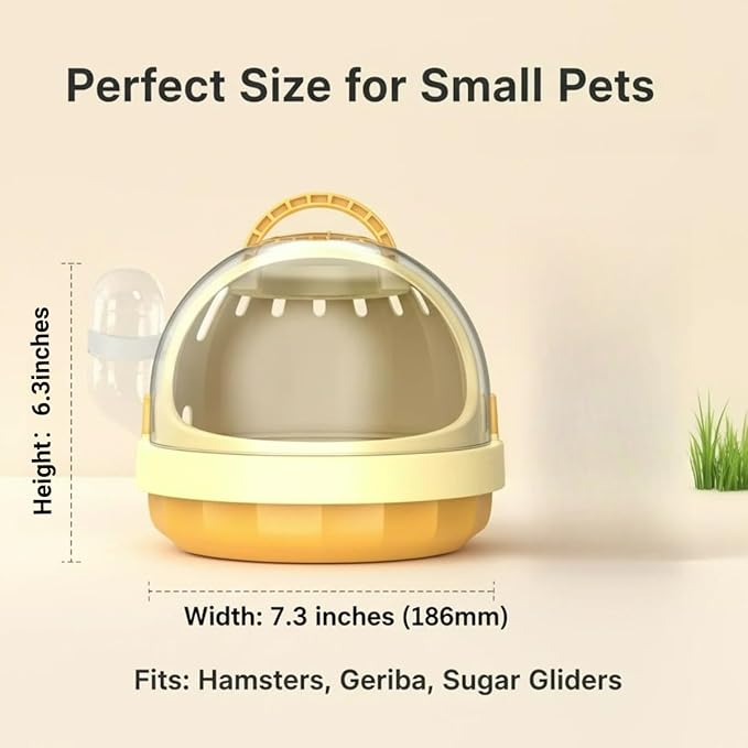 Portable Small pet Carrier with Water Bottle – Hamster Travel cage with Transparent Dome Design, Suitable for Hamsters, Sugar Gliders, and Guinea Pigs. (Cheese Yellow)