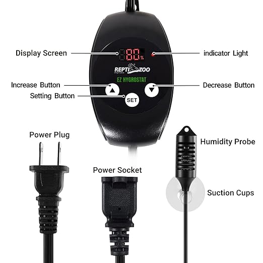 REPTI ZOO Reptile Digital Hygrometer Controller LED Humidistat Reptile Humidity Control for Reptile Terrariums Tank Reptile Humidifier Fogger Mushroom Greenhouse