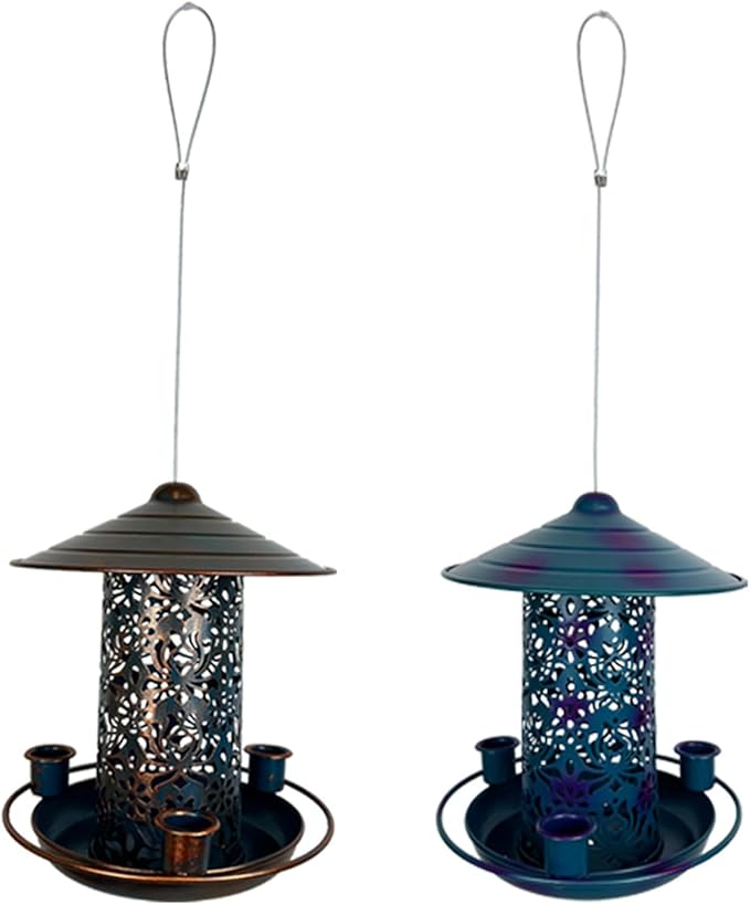 Bird Water Feeder Garden Decorations Multiple Feeders Easy Filling Metal Hanging Food Station Food Trays for Outside