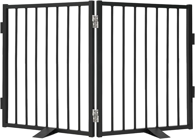 Snagle Paw Full Metal Freestanding Dog Gate,Indoor Dog Gate with Floor Protect Support Feet, 40x24Inches Foldable Dogs Barrier for Stairs, Hallways and Doorways (24'' H 2 Panel, Black)