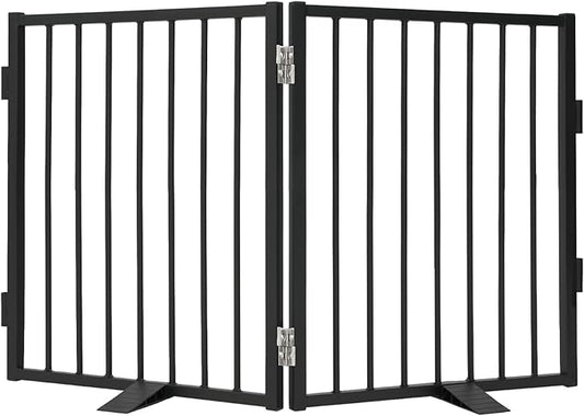 Snagle Paw Full Metal Freestanding Dog Gate,Indoor Dog Gate with Floor Protect Support Feet, 40x24Inches Foldable Dogs Barrier for Stairs, Hallways and Doorways (24'' H 2 Panel, Black)
