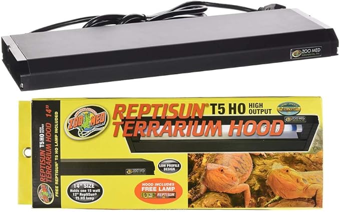 DBDPet 's Bundle with Zoomed Reptisun 14" T5HO Terrarium Hood Light Fixture & Free 5.0 UV-B Bulb & Includes Attached Pro-Tip Guide - Great for Small Reptiles, Chameleons, Geckos, and More!