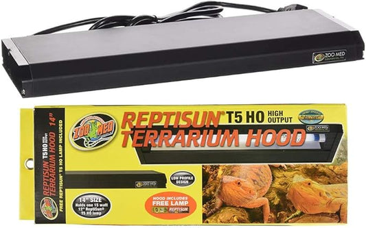DBDPet 's Bundle with Zoomed Reptisun 14" T5HO Terrarium Hood Light Fixture & Free 5.0 UV-B Bulb & Includes Attached Pro-Tip Guide - Great for Small Reptiles, Chameleons, Geckos, and More!