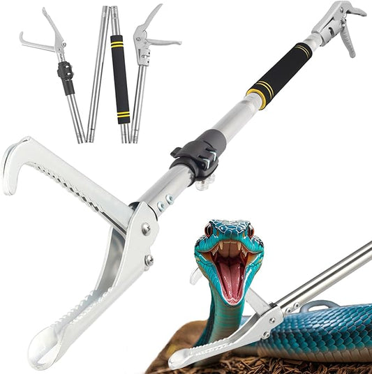 Snake Grabber Tool, 69" Snake Tongs Grabber for Rattlesnake Heavy Duty Professional Folding Snake Feeding Tongs Wide Jaw Snake Handling Tool Long Hndle Stainless Steel Tube Sponge Handle