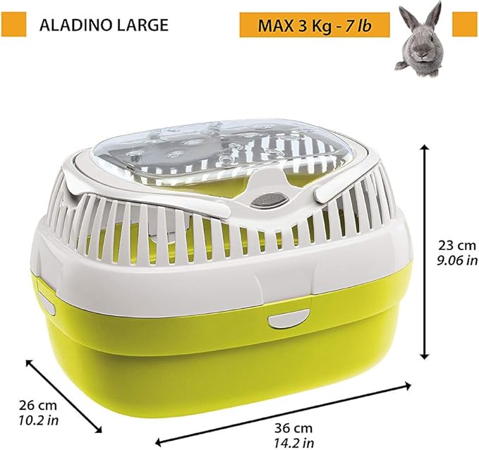 Ferplast Rabbit, Guinea Pig and Rat Carrier ALADINO Large, Large Pet Carrier for Hamster, Rodents, Rabbits, Transparent Cover with Comfortable Handle, Secure Closing, 36 x 26 x h 23 cm, Green