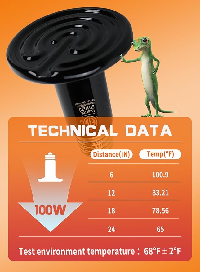 WUHOSTAM Reptile Heat Lamp with Ceramic Heat Emitter - 100W Heat Bulb for Bearded Dragon, Turtle Tank, and Chicken Coop - Infrared Basking Light for Reptiles & Amphibians ETL Listed