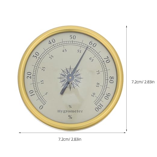 Mechanical Hygrometer: Decorative Gold Humidity Indicator - 2% RH Resolution Analog Wall or Surface Mount Gauge for Greenhouse Guitar Case or Office Desk