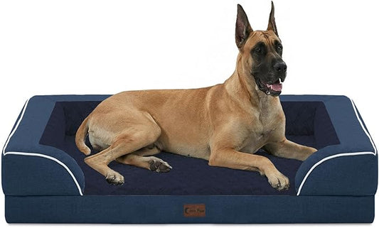 Orthopedic XXL Dog Beds, Waterproof Memory Foam Big Pet Bed for Extra Large Sized Dogs 53x42Inch, Non-Slip Bottom and Egg-Crate Foam Dog Couch Bed with Washable Removable Cover, Navy Blue