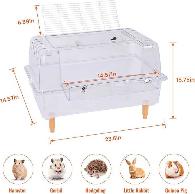 Doppy Hamster Cage Transparent Guinea Pig Rat Cages Small Animals Habitat with Breathable Top and Openable Door Chew Proof Plastic Pet Containers House