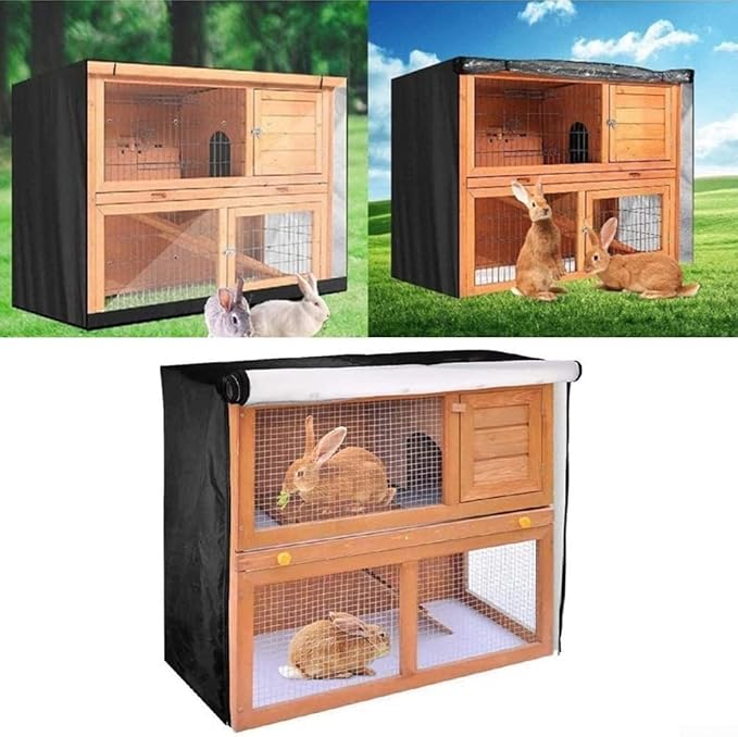 210D Oxford Cloth Double-Layer Pet Cages Cover, Weatherproof and Breathable Protection for 4ft Rabbit Hutch, Black 48 x 20 x 41in(black)