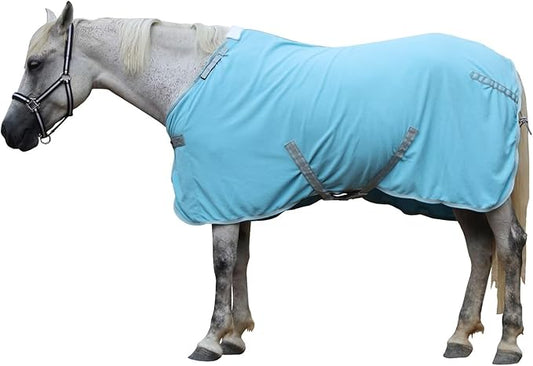 LEAFOREST Horse Fleece Blanket Polar Fleece Cooler Liner Soft Exercise Blankets for Horses Moisture Wicking Sheet in The Barn, Stable, Stall, Pasture, Paddock Blue 84 inches
