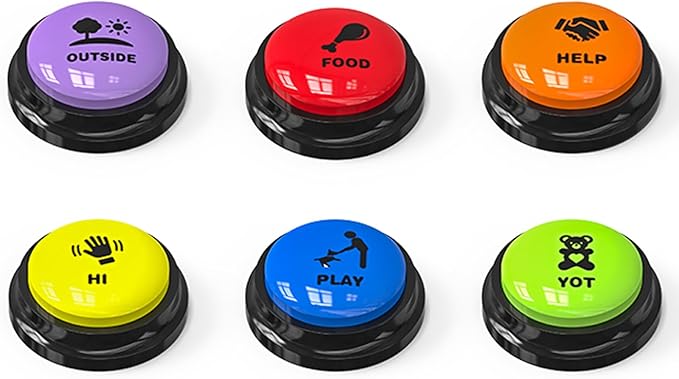 Acools 6 Pcs Dog Buttons for Communication Pet Training Buzzer, 30 Second Voice Recording Button, Dog Talking Button Set with 6 Color Anti-Slip Mat and 48 Scene Stickers