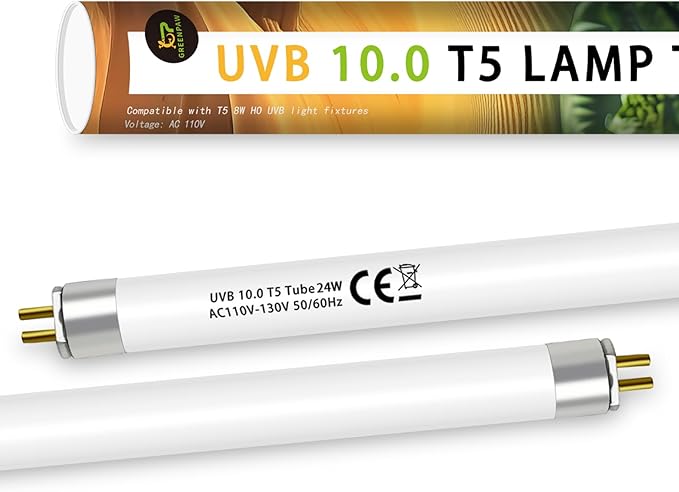 T5 10.0 UVB Light Bulb for Reptiles, 24W HO UVB Reptile Lamp Bulb, 2 Pack 22 Inch UVA UVB Fluorescent Lamp Tube for Bearded Dragon Leopard Gecko Tortoise Lizards