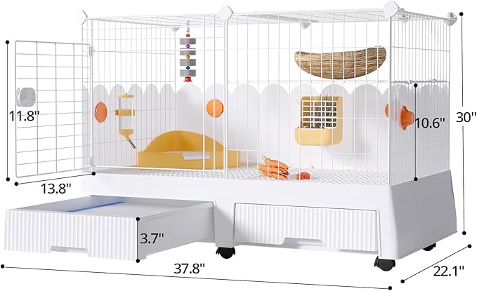Oneluck Large Rabbit Cage Indoor,Loft Bunny Hutch with Rasied Urine-Proof Walls, Leak-Proof Trays, Wheels,37" L x22 W x 30" H for Rabbits, Chinchillas, Guinea Pig and Small Animals