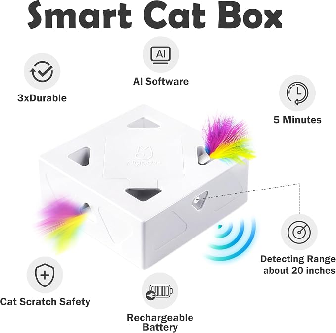 Interactive Cat Toys -Migibox for Indoor Bored Cats, Automatic Pop Out Feathers from 7 Holes Randomly, Motion Activated, USB Rechargeable (Purple Skin) - Image 2