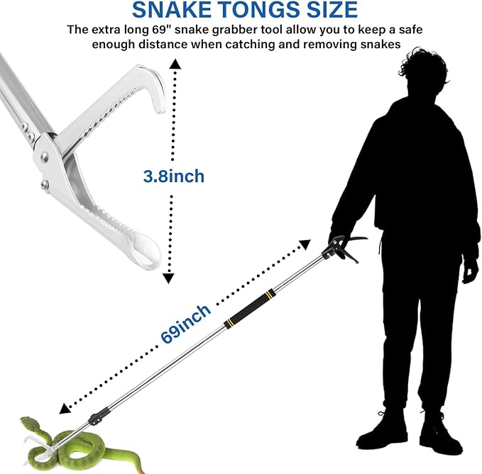 Snake Grabber Tool, 55inch Snake Tongs for Rattlesnake Reptile Tongs Long Catcher Reach Grabber Heavy Duty and Made of Stainless Steel Tube Sponge Handle (55inch (black))
