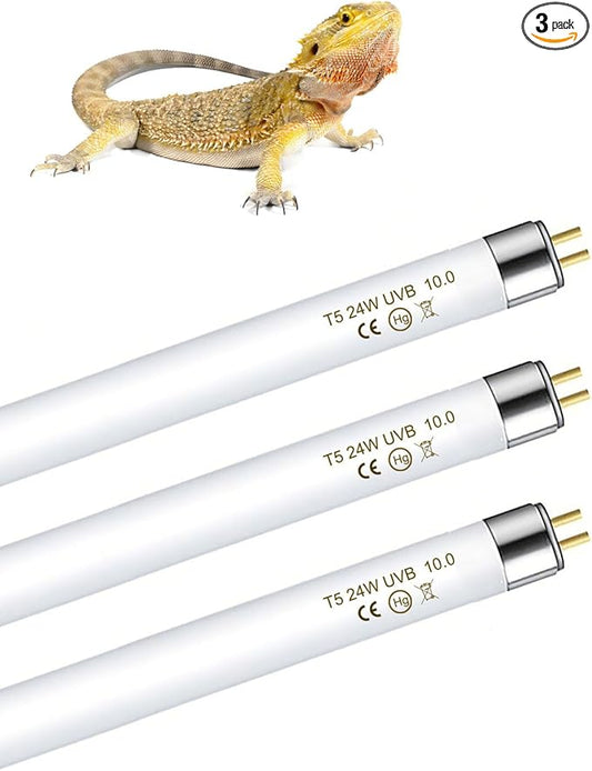 3 Pack T5 UVB Reptile Light 24W 10.0,UVA UVB Light Bulb for Reptiles, Reptile UVB Lamp Tube for Bearded Dragon