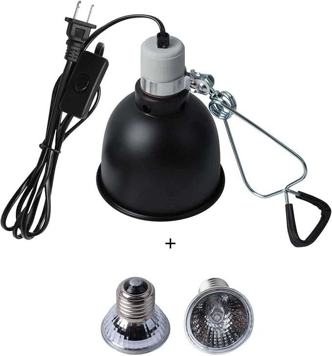 Reptile Heating Lamp, UVA UVB Lighting Lamp with Anti-hot Cage Light Holder for Reptiles, Lizards, Turtle, Snakes, Aquarium(Included 2 Heat Bulbs, 110V, 25W)