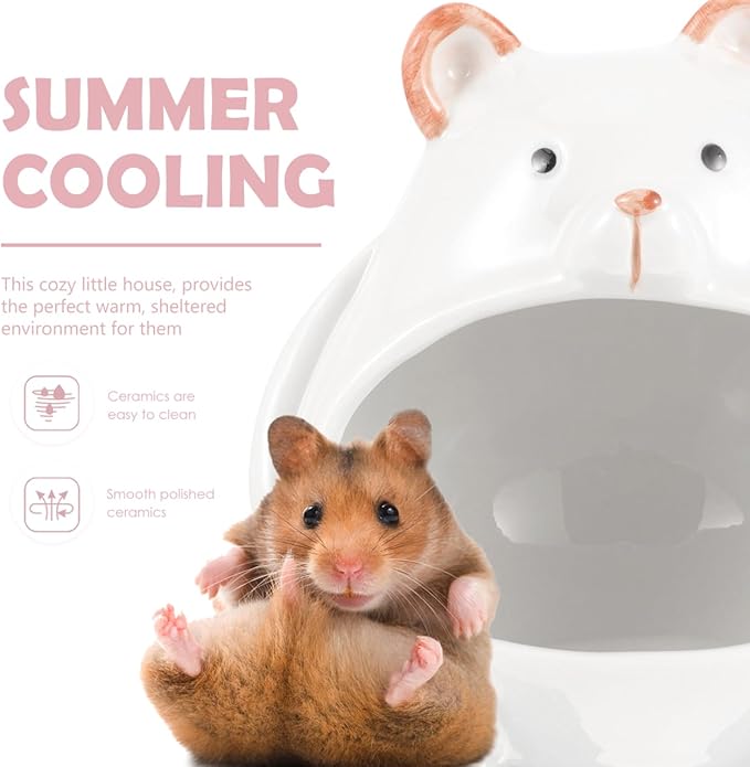 Balacoo Ceramic Hamster Hideout, Dwarf Cool Bed, Hamster House and Habitat for Chinchillas Hedgehogs, Gerbils Mouse and Guinea Pigs, Small Pet All Season House (Bear)