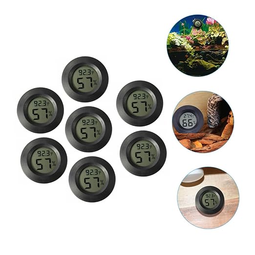 Abaodam 7pcs Mini Digital Hygrometer and Thermometer for Reptile Tank Round Acrylic Temperature and Humidity Gauge for Terrarium and Humidor Monitoring