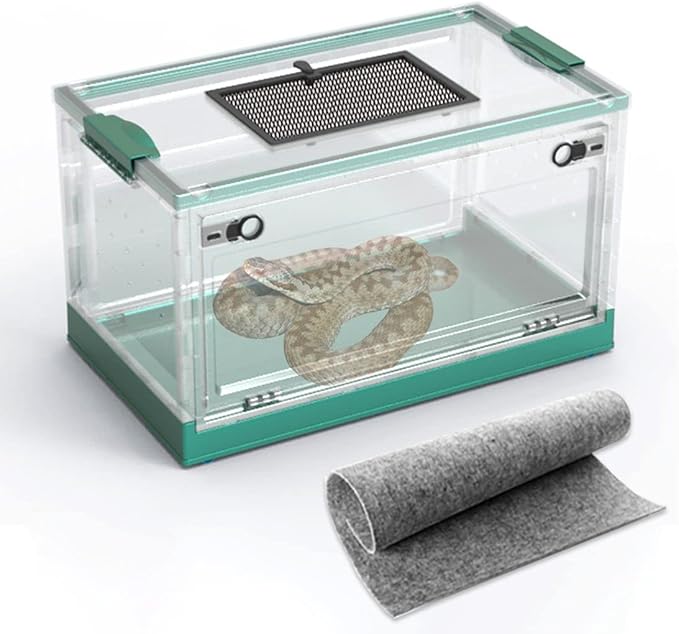 Large Snake Reptile Tank Amphibians Habitat Cages Sliding Screen Top for Lizard,Gecko, Frog, Hamster Animals(21.65"x12.6"x12.2") (Grey Blue)…