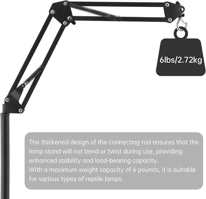 RTNLIT Reptile Lamp Stand Reptile Heat Light Stand (16.14" to 81.88") with 360° Adjustable Swing Arm, Metal Bracket Floor Light Holder for Reptile Terrarium Lighting Heating Light and Dome lampshade