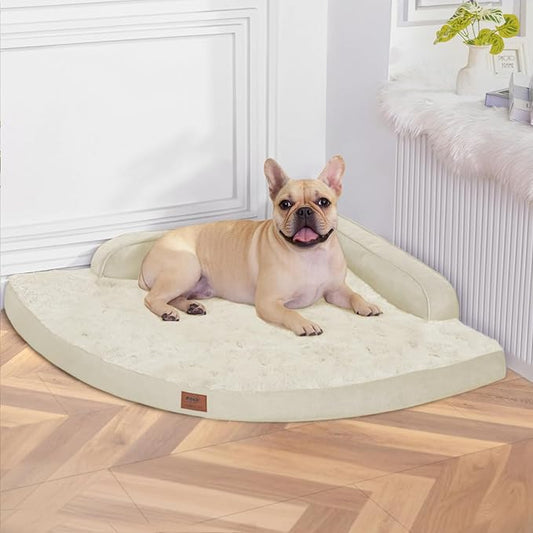 MEKIY Large Orthopedic Dog Bed with Sides Big Dog Beds with Removable Washable Cover Non-Slip Waterproof Pet Bed for Medium Large Dogs - Beige L