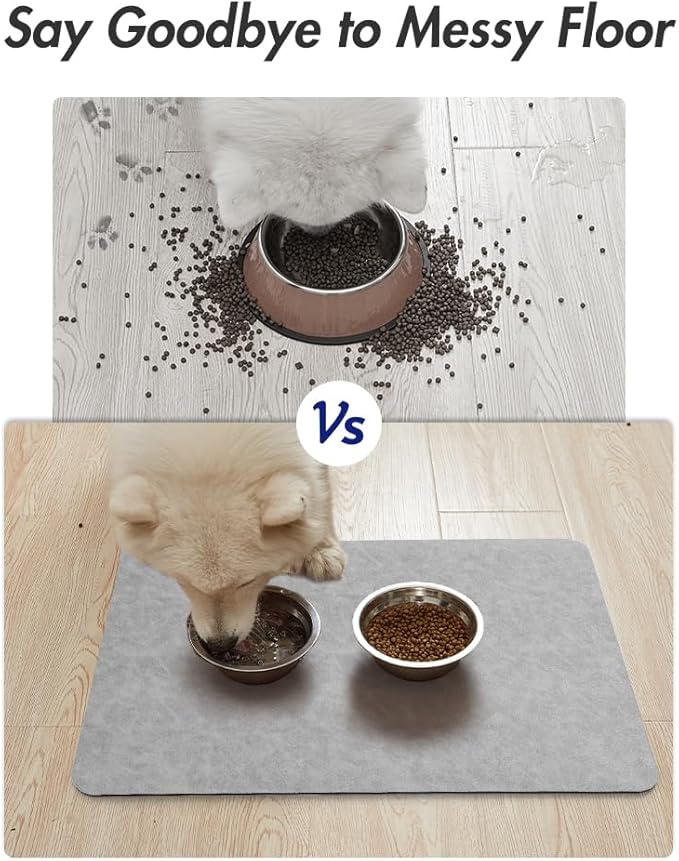 MontVoo-Absorbent Pet Feeding Mat-No Stains Pet Mat for Food and Water Bowl-Quick Dry Cat & Dog Food Mat Water Dispenser Mat-Pet Supplies Mat-Dog Water Bowl Mat for Messy Drinker,???LightGrey,12"x19"???