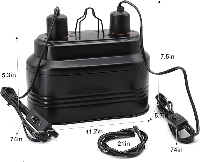 MECESOR Dual Reptile Lamp Fixture with Independent Switches, UVB & Basking Bulb Holder for Glass Terrarium Habitat - Reptile Light Fixture for Bearded Dragons,Turtles,Snakes & Lizards