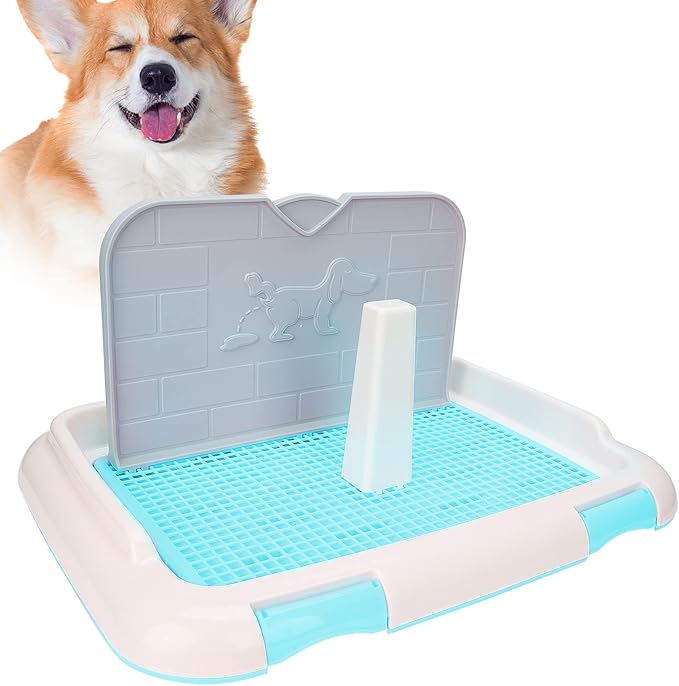 Puppy Dog Potty Tray Pee Pad Holder, Mesh Training Toilet for Small and Medium Dogs, Easy to Clean, Wall for Male Dogs, Ideal for Busy Owners (Blue)