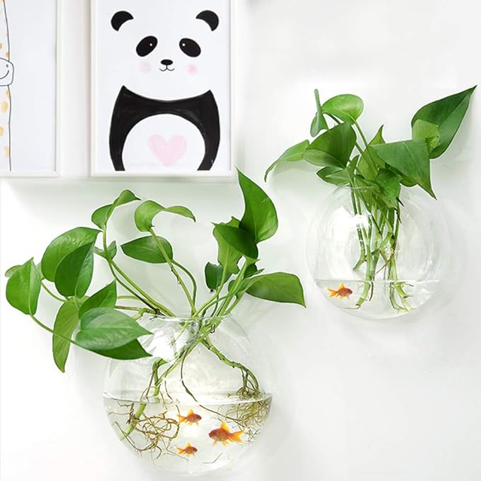 MeiBoAll 2Pcs 6in Wall Fish Bowl, 230ML Clear Acrylic Betta Fish Tank, Wall-Mounted Aquarium, Planter