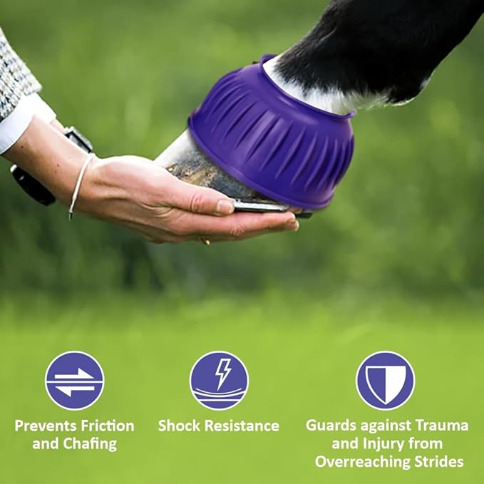 HILASON Western Horse Rubber PVC Ribbed Double Hook and Loop Bell Boots Training Protective Shock Absorbing Leg