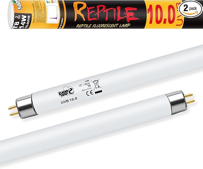 LUCKY HERP T8 14W UVB 10.0 Reptile Light, UVA UVB Reptile Light Bulb 2 Pack, Fluorescent Lamp for Reptiles Amphibians Lizards Chameleons