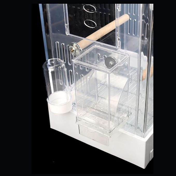 Bird Cage White Bird Carrier Transparent Plastic Bird Travel Cage with Automatic Feeder for Indoor Outdoor Small Birds Display Pet Supplies