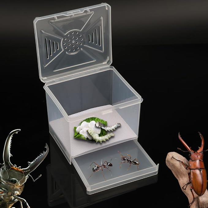 1 Pack Spider Cage Manti Feeding Box to Breed Live Worms for Small Reptile Spider Manti Insects (White)