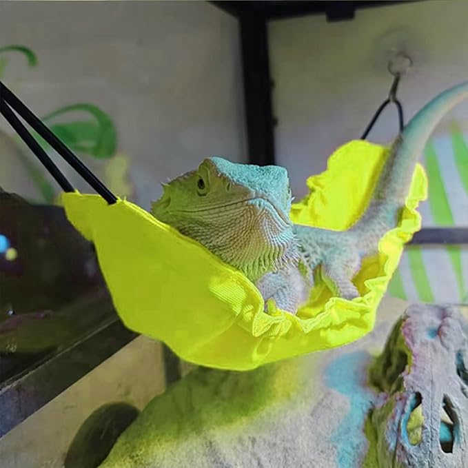 Reptile Hammock, Bearded Dragon Tank Accessories Lizard Hammock Reptile Lounger for Lizard Gecko Snakes Chameleon Lguana Reptiles (Yellow)