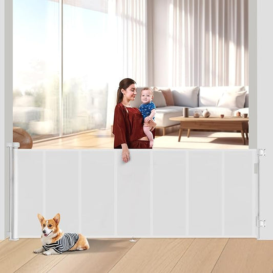 Miumoon 120 inch Retractable Baby Gates 42 inch Tall, Retractable Gate with Reinforced Strip Design to Prevent Crawling Through, 10 FT Extra Wide Retractable Dog Gate for Indoor/Outdoor