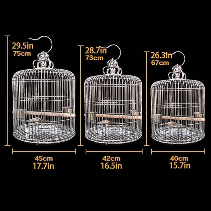 Metal Bird Cage Portable Hook Bird Carriers for Home Outdoor Garden Hanging Flying Bird Cage Easy to Clean Birdcage，40cm/15.7in