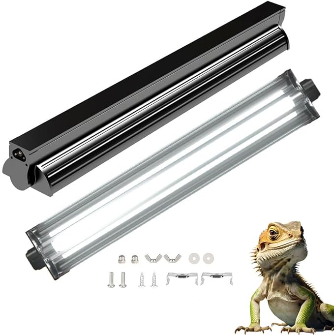 KINGYEENUO T8 UVB Reptile Light Fixture HO UVB Bulb Lighting Combo Kit, 10.0 UVB Light for Reptiles Terrarium Hood, 15W Reptile Light Bar UVA UVB Desert Lamp for Bearded Dragon Turtle Tank, 18Inch