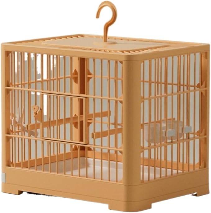 Bird Carrier Cage Travel Detachable Tray Hook Handle Transport Bird House for Outdoor(Orange)